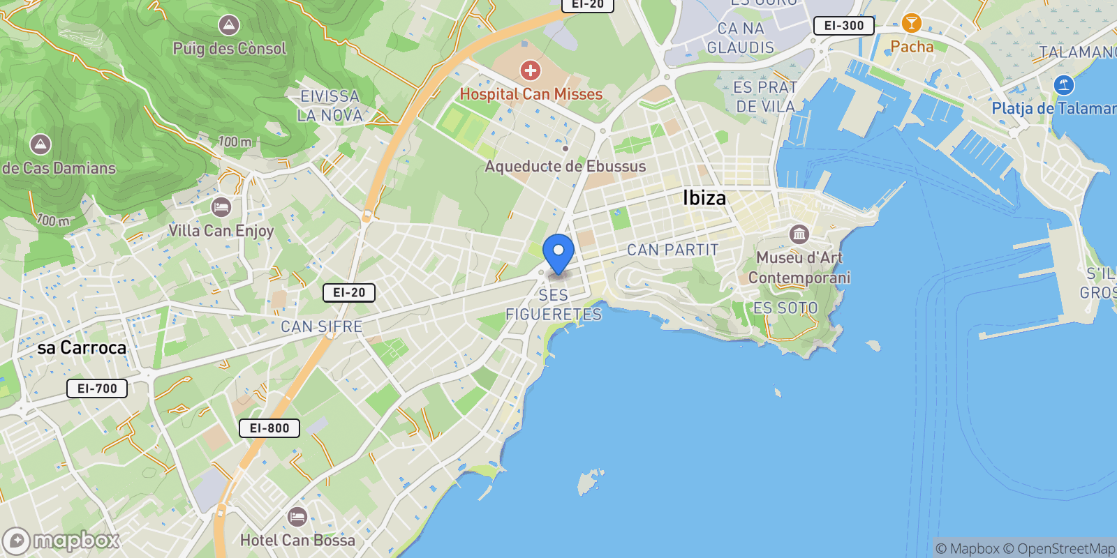 Map showing Navarra, Baleares, Ibiza Town, Balearic Islands, Spain.