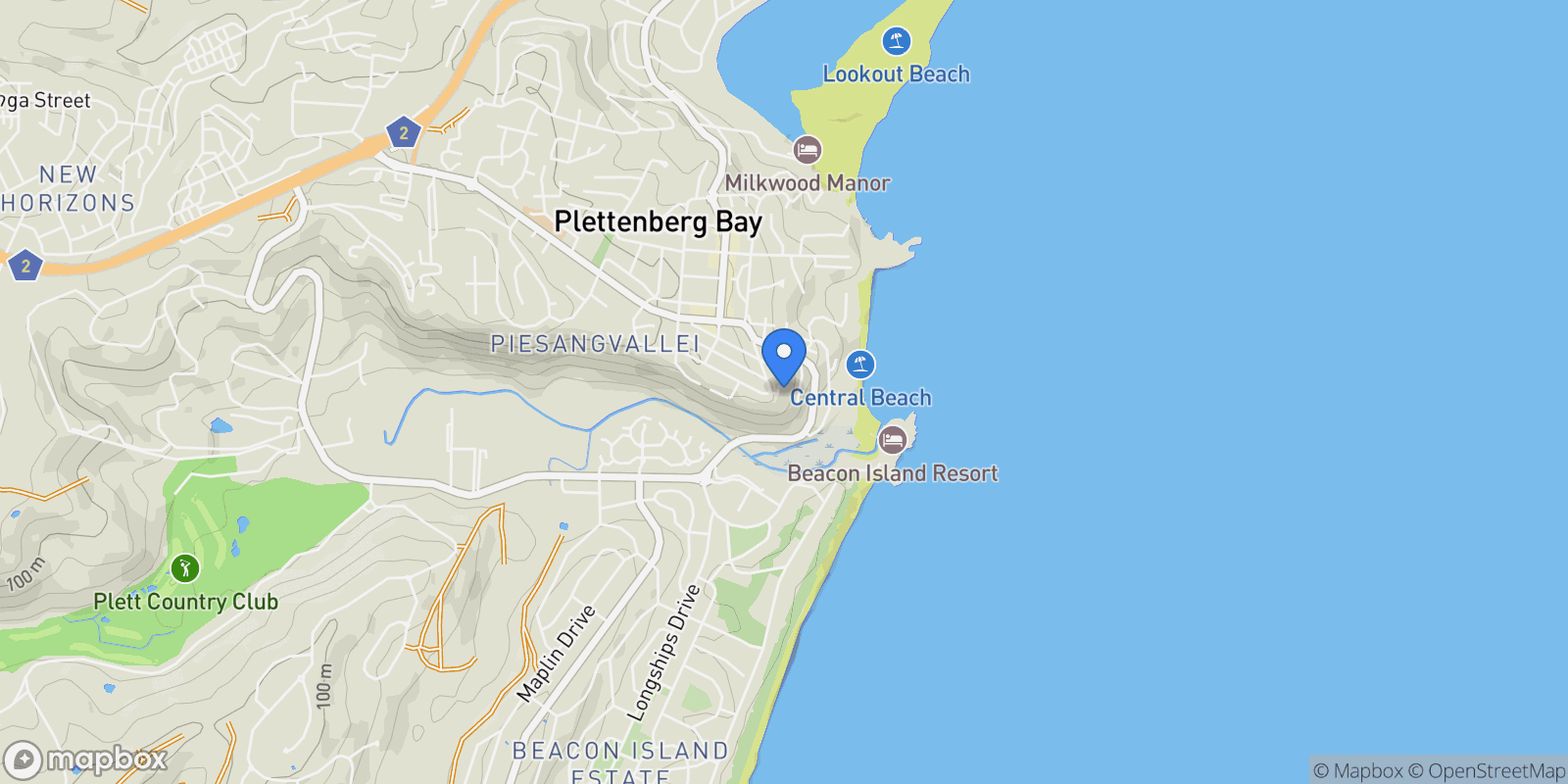 Map showing 14 Sinclair Street, Plettenberg Bay, WC, Plettenberg Bay, Western Cape, South Africa.
