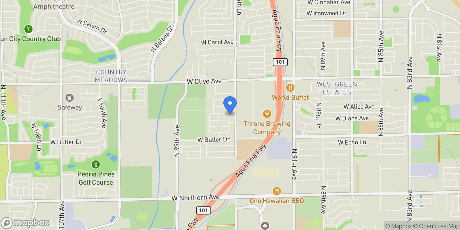 Map showing 9521 W RUTH AVENUE, Peoria, Arizona, United States.