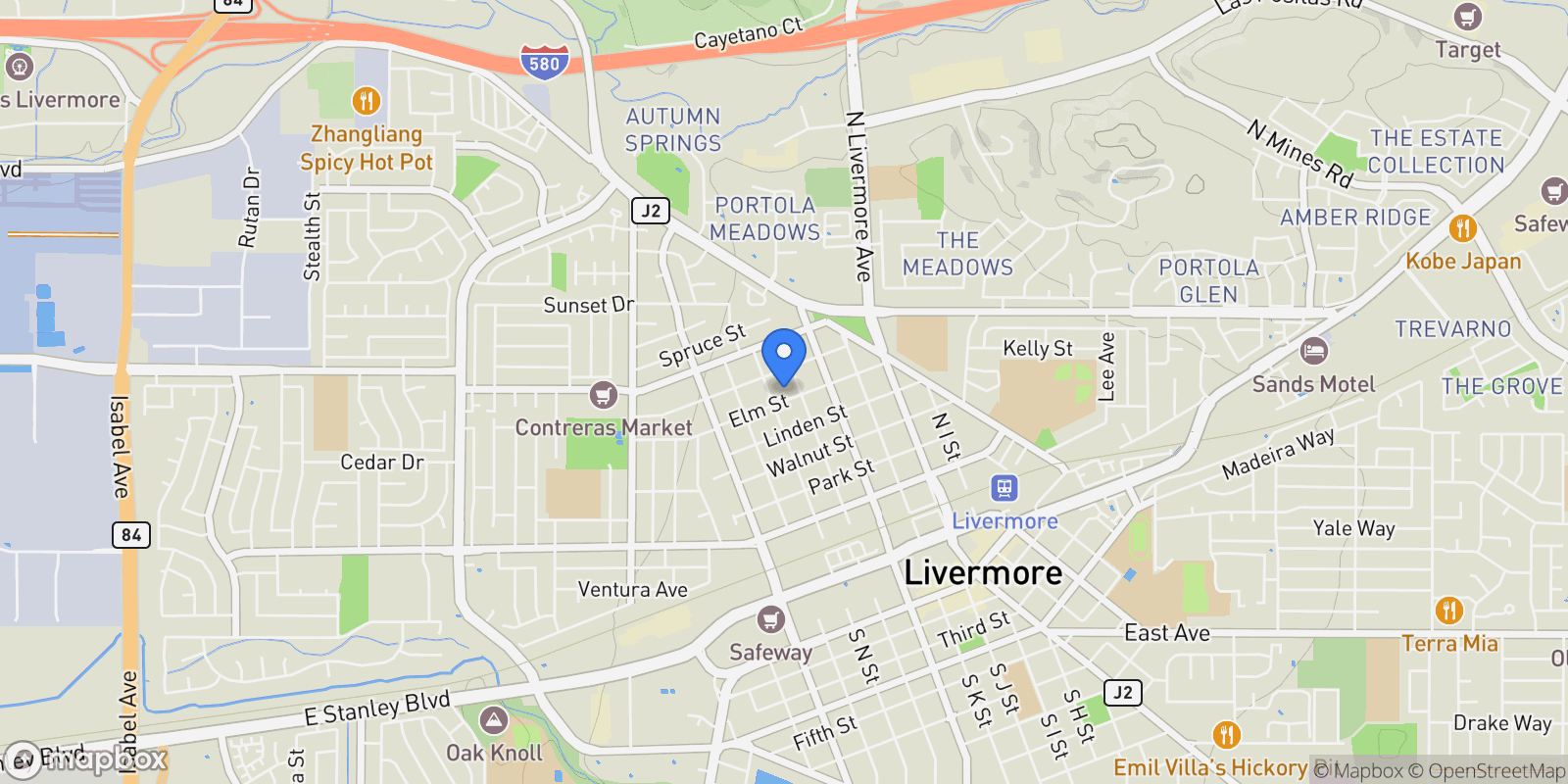 Map showing 1844 Elm Street, Livermore, California, United States.
