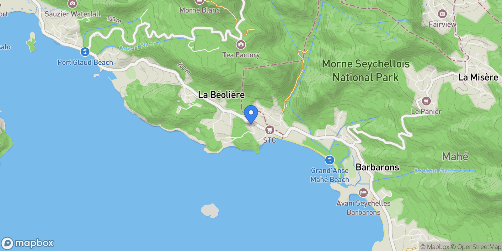Map showing 8CGQ+7QR, Grand Anse Village, Seychelles, Souvenir, Grand'Anse Mahé, Seychelles.