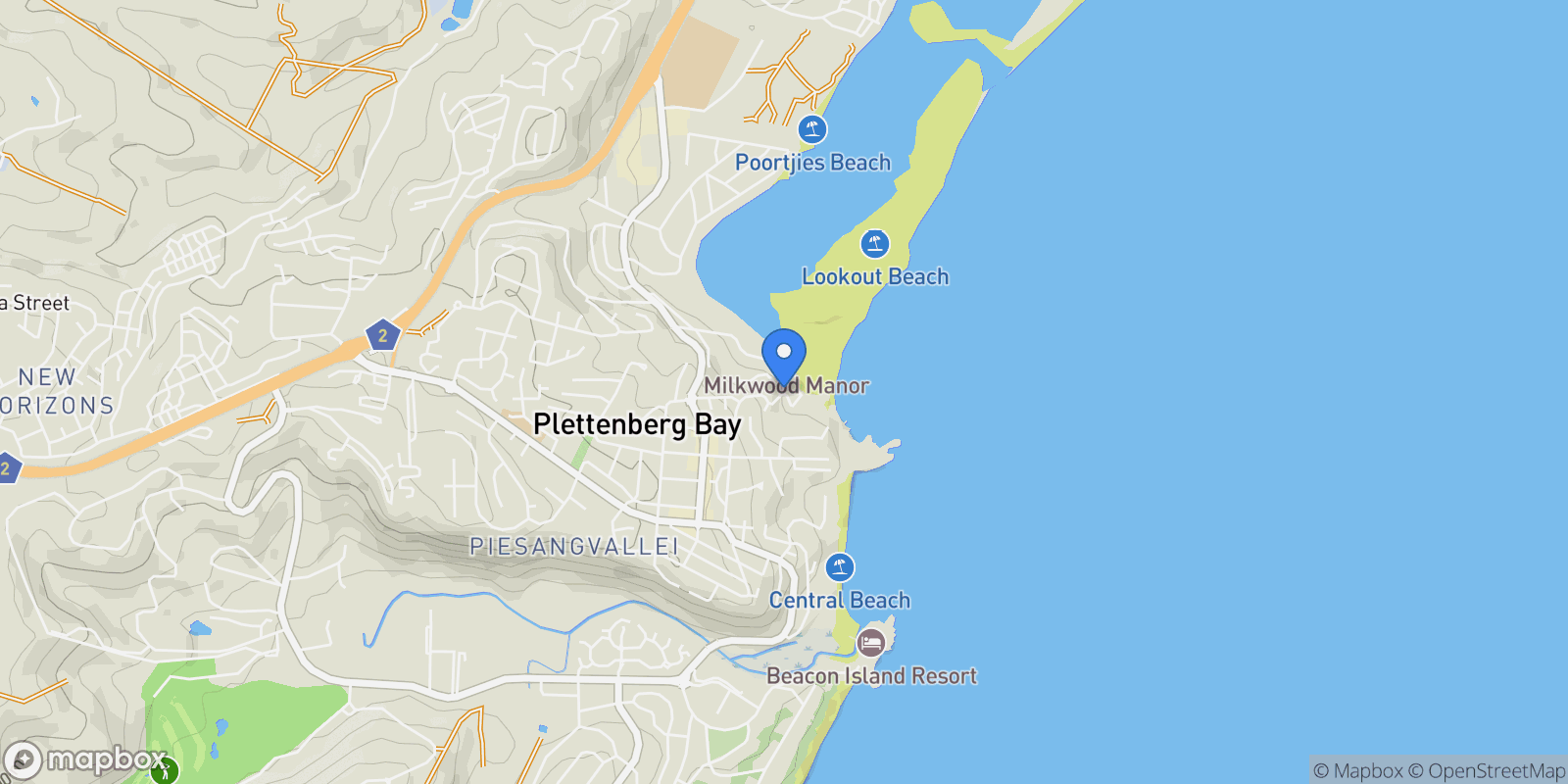 Map showing 25 Hill Street, Plettenberg Bay, WC 6600, Plettenberg Bay, Western Cape, South Africa.