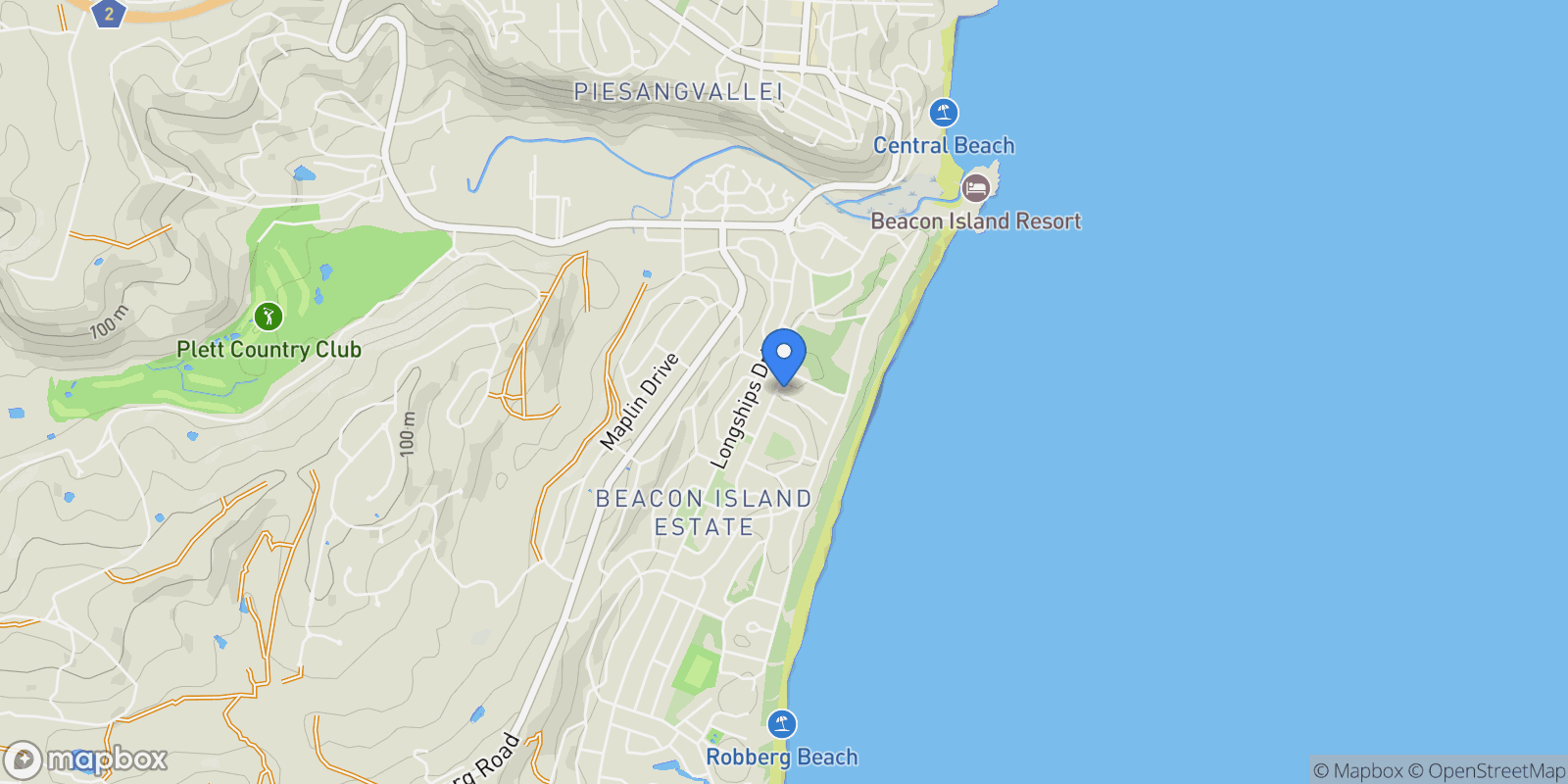 Map showing 2 Farallon Ave, Plettenberg Bay, WC 6600, Plettenberg Bay, Western Cape, South Africa.