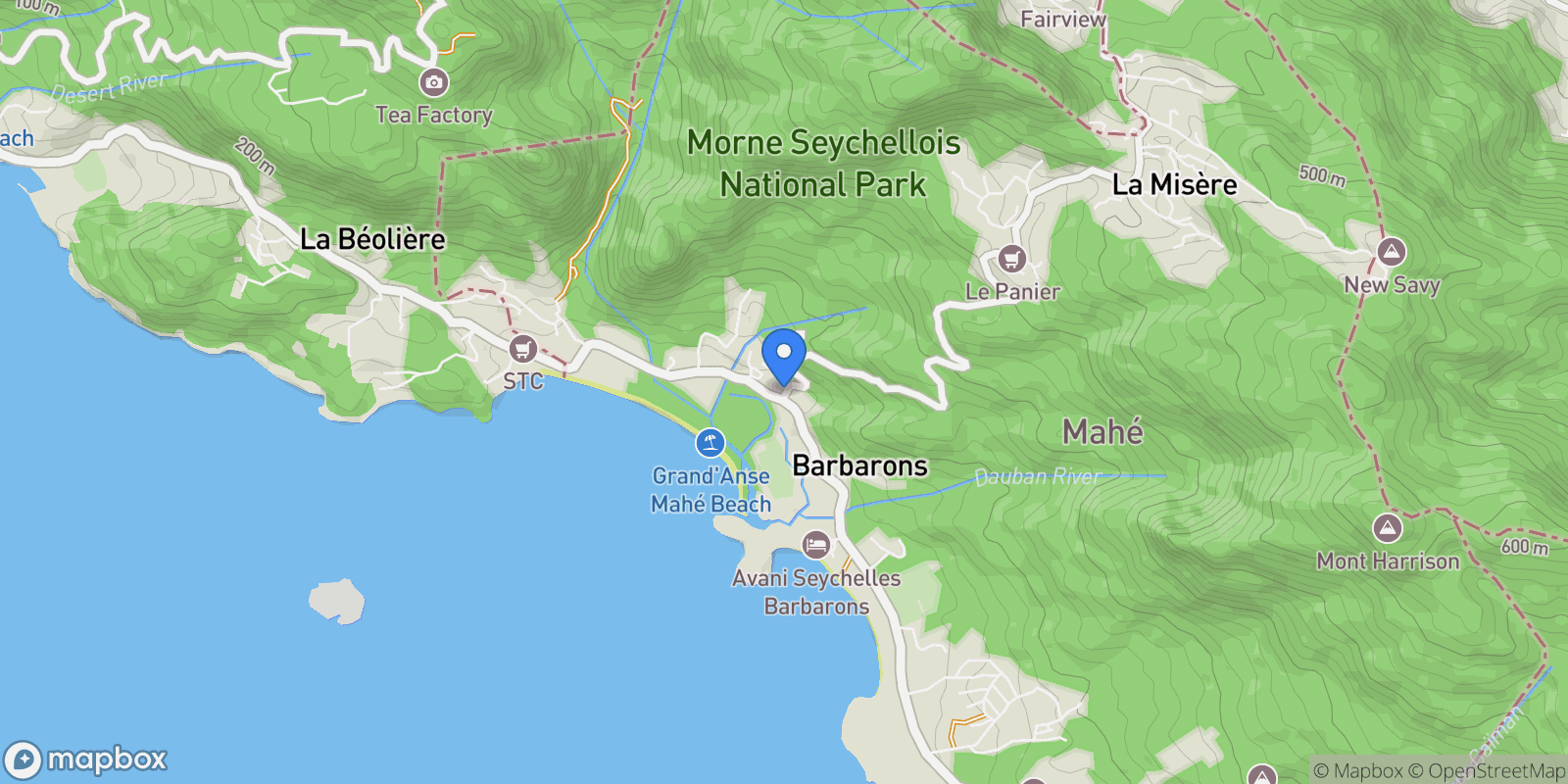 Map showing 8FF3+78X, La Misere Rd, Grand Anse Village, Seychelles, Grand Anse Village, Grand'Anse Mahé, Seychelles.