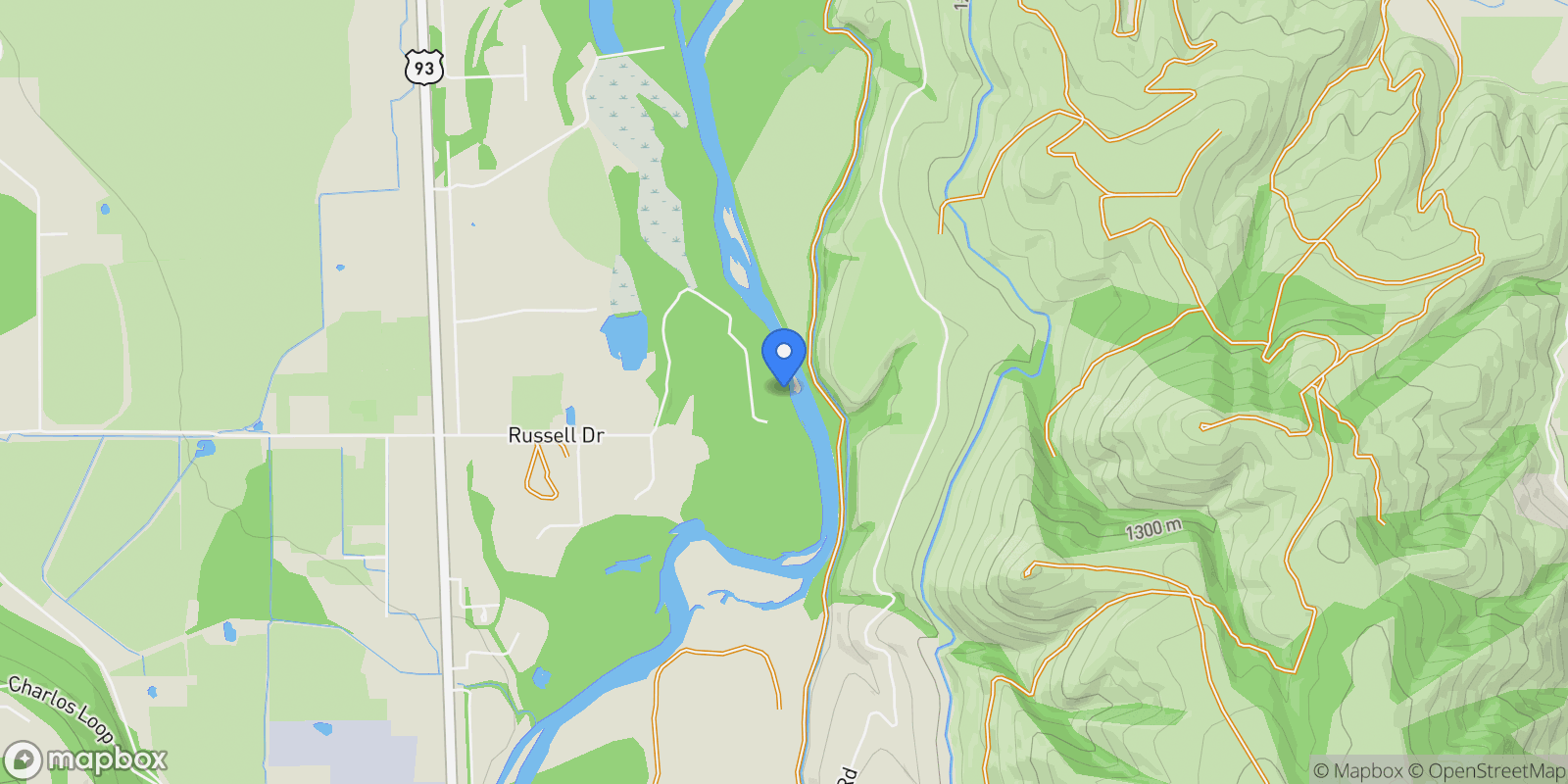 Map showing 24 Russell Drive, Hamilton, Montana, United States.