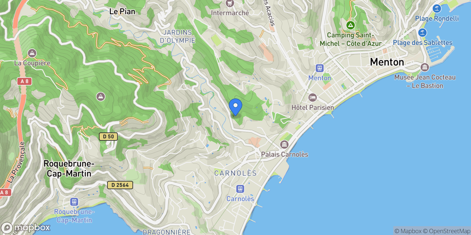 Map showing Menton, Provence-Alpes-Côte d'Azur, France.