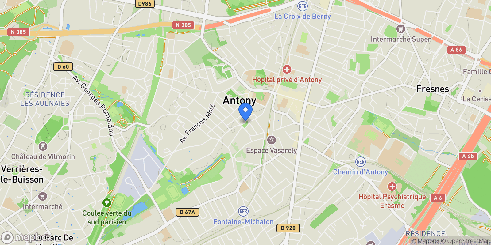 Map showing Antony, Île-de-France, France.