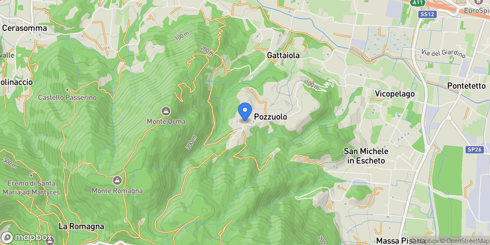 Map showing Via Per Vicopelago, 3564, Toscana, Tuscany, Italy.