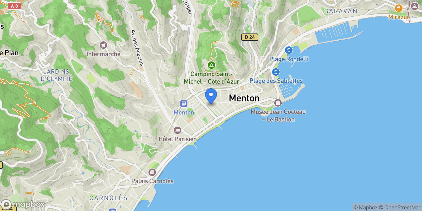 Map showing Menton, Provence-Alpes-Côte d'Azur, France.
