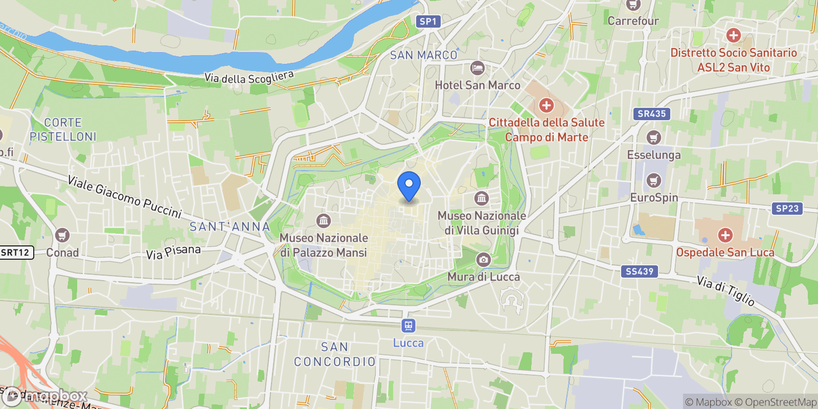 Map showing Via Antonio Mordini, 55100 Lucca LU, Italy, Lucca, Tuscany, Italy.
