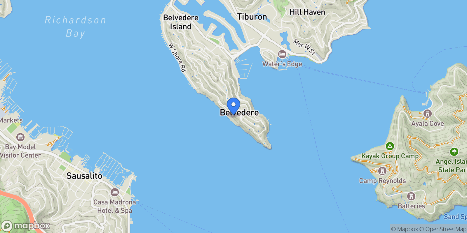 Map showing 337 Belvedere Avenue, Tiburon, California, United States.