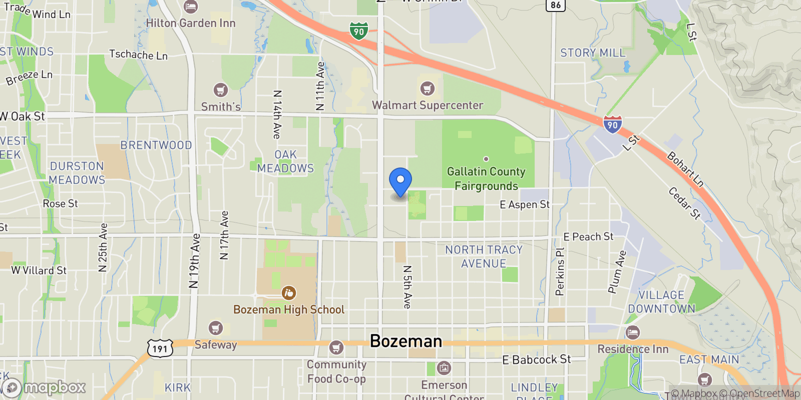 Map showing 515 W Aspen #320, Bozeman, Montana, United States.
