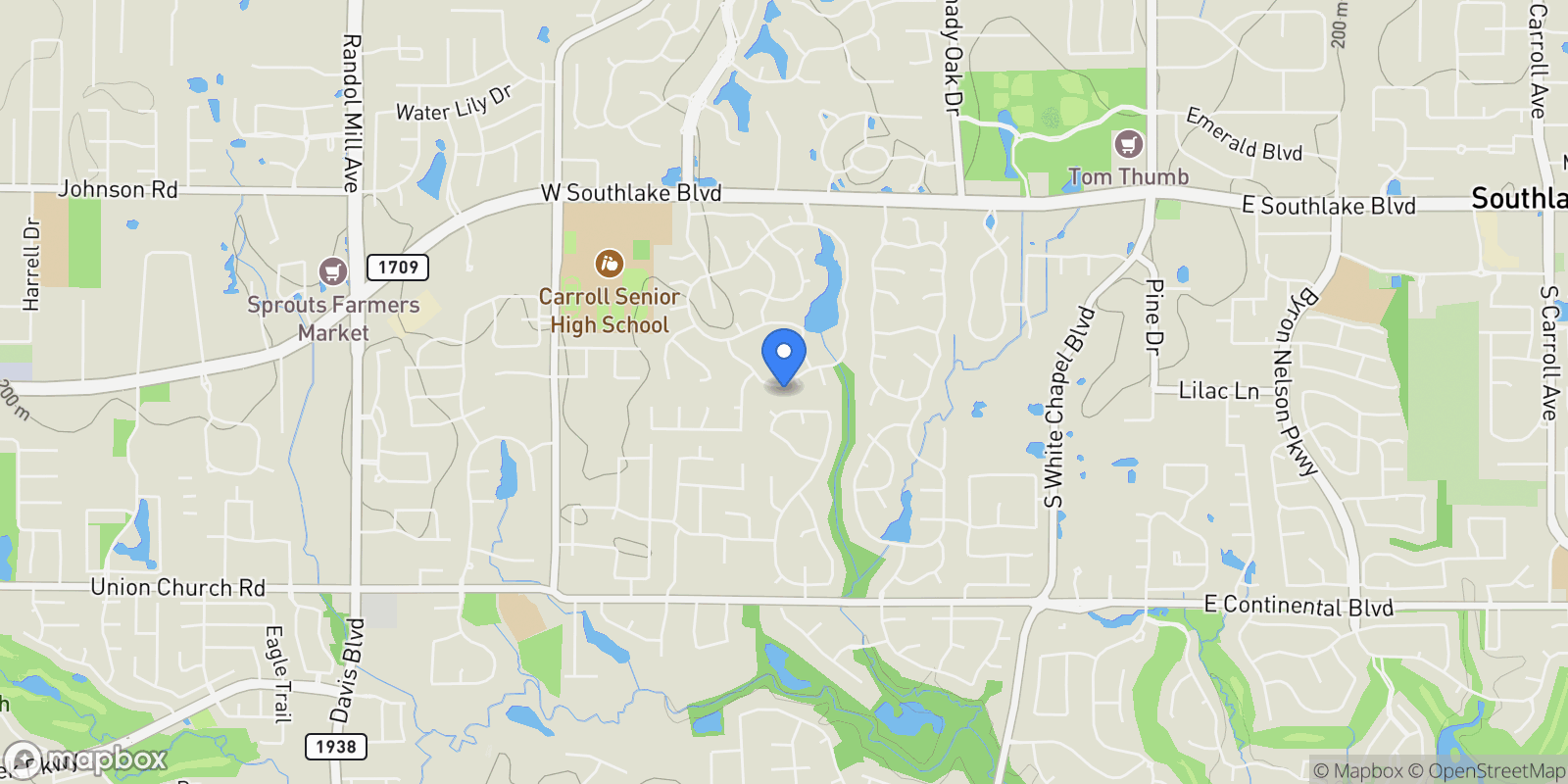 Map showing 608 Stratford Drive , Southlake, TX 76092, Grapevine, Texas, United States.