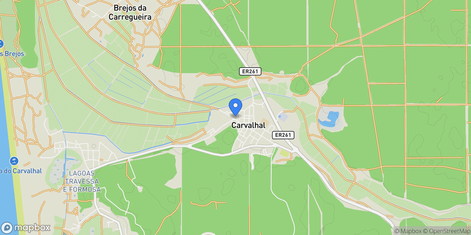 Map showing Carvalhal, Brejo da Carregueira, 7570 Grândola, Portugal, Carvalhal, Setubal, Portugal.