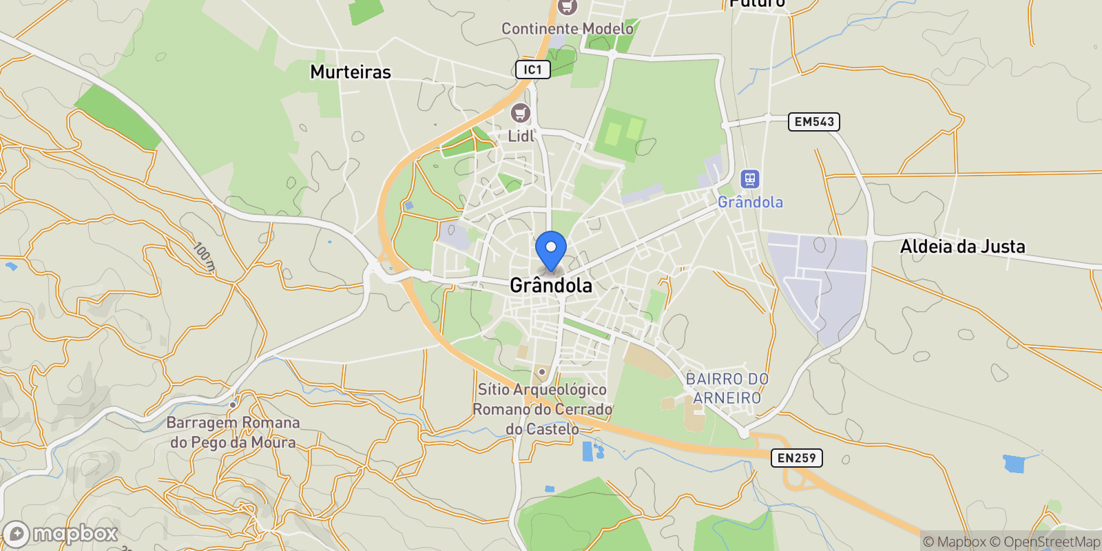 Map showing 7570 Grândola, Portugal, Grandola e Santa Margarida da Serra, Setubal, Portugal.