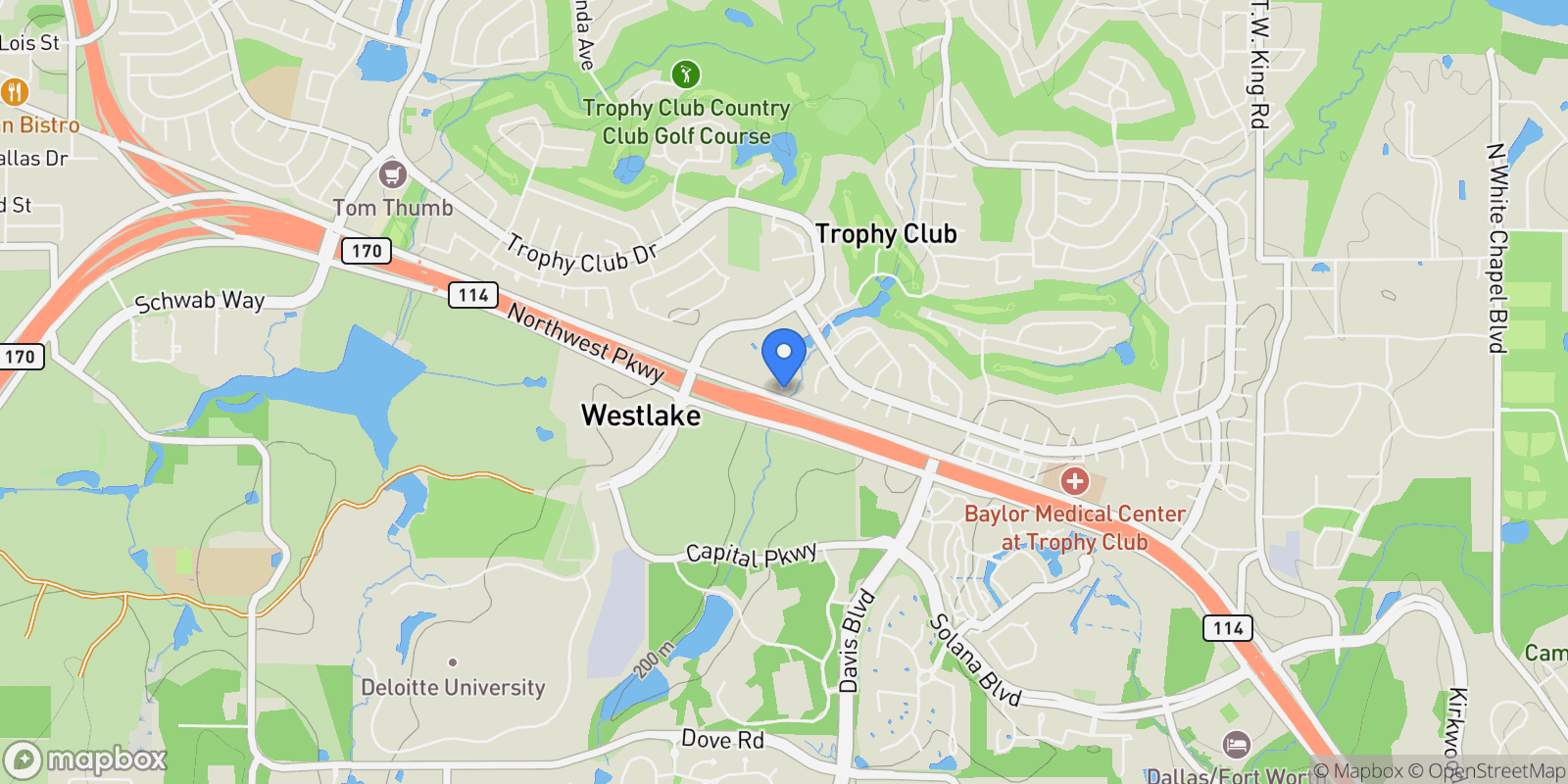 Map showing 100 Claire Drive , Trophy Club, TX 76262, Keller, Texas, United States.