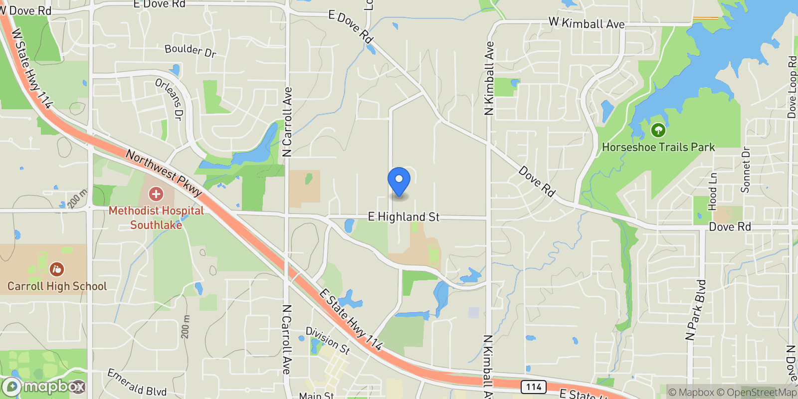Map showing 1287 Sunshine Lane , Southlake, TX 76092, Grapevine, Texas, United States.