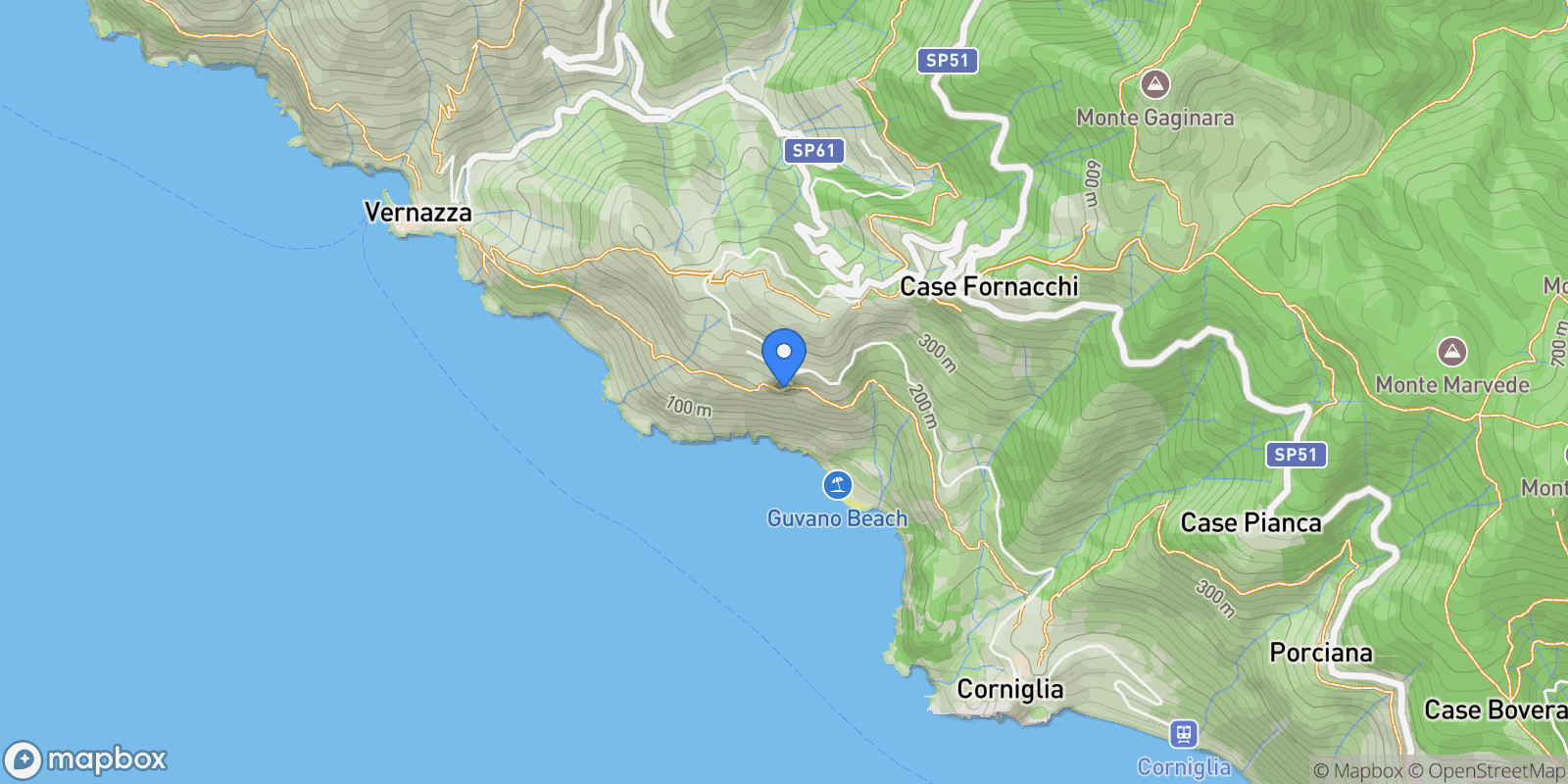 Map showing Vernazza, Liguria, Italy.