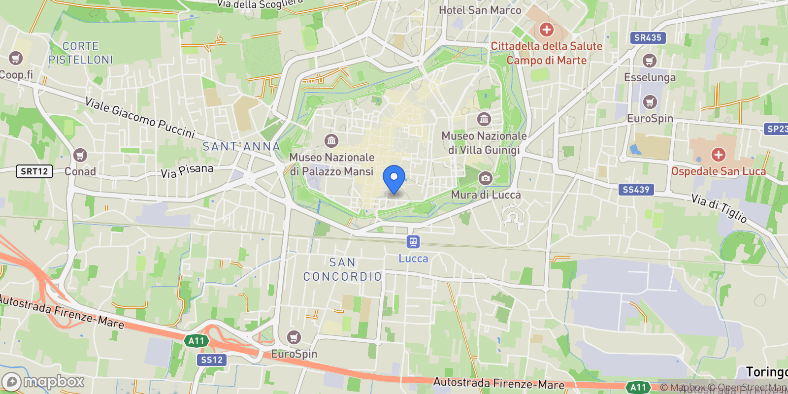 Map showing Lucca, Tuscany, Italy.