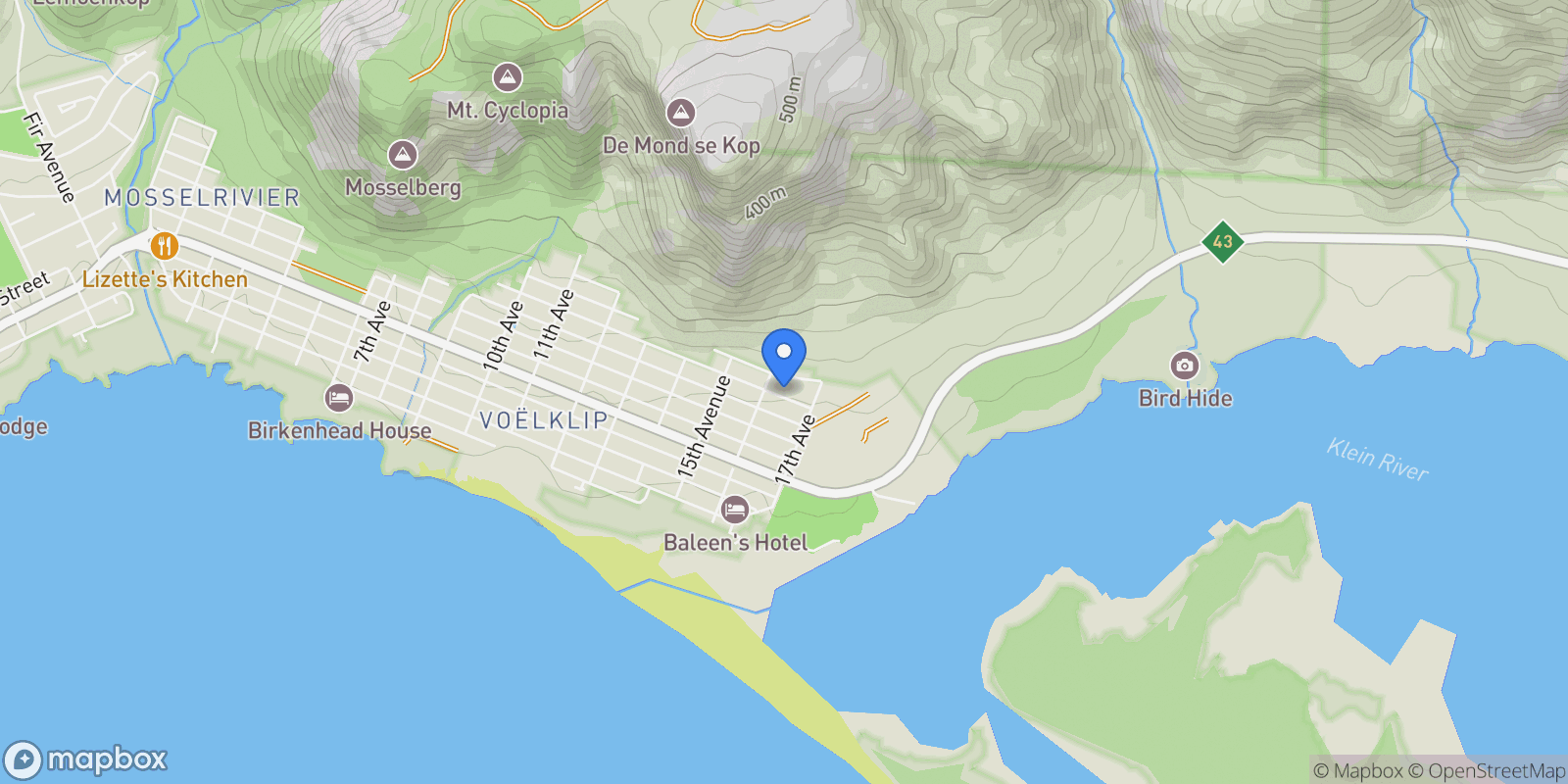 Map showing 310 3rd Street, Hermanus, Western Cape, South Africa.