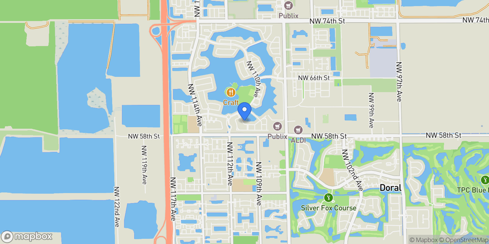 Map showing 5901 NW 110th Ct, Doral, Florida, United States.