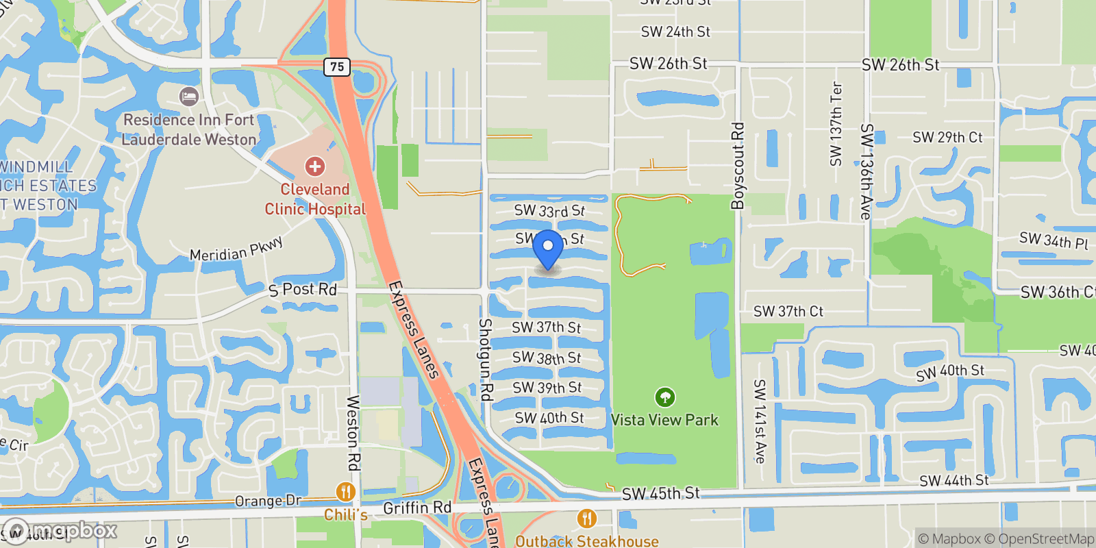 Map showing 15016 SW 35th St, Southwest Ranches, Florida, United States.