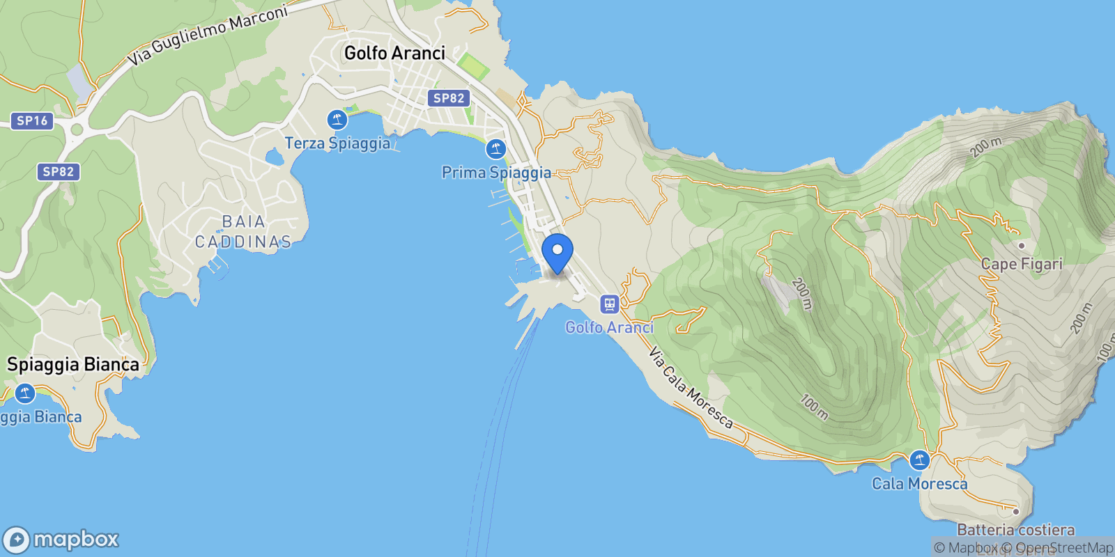 Map showing 07020 Golfo Aranci, Province of Sassari, Italy, Golfo Aranci, Sardinia, Italy.