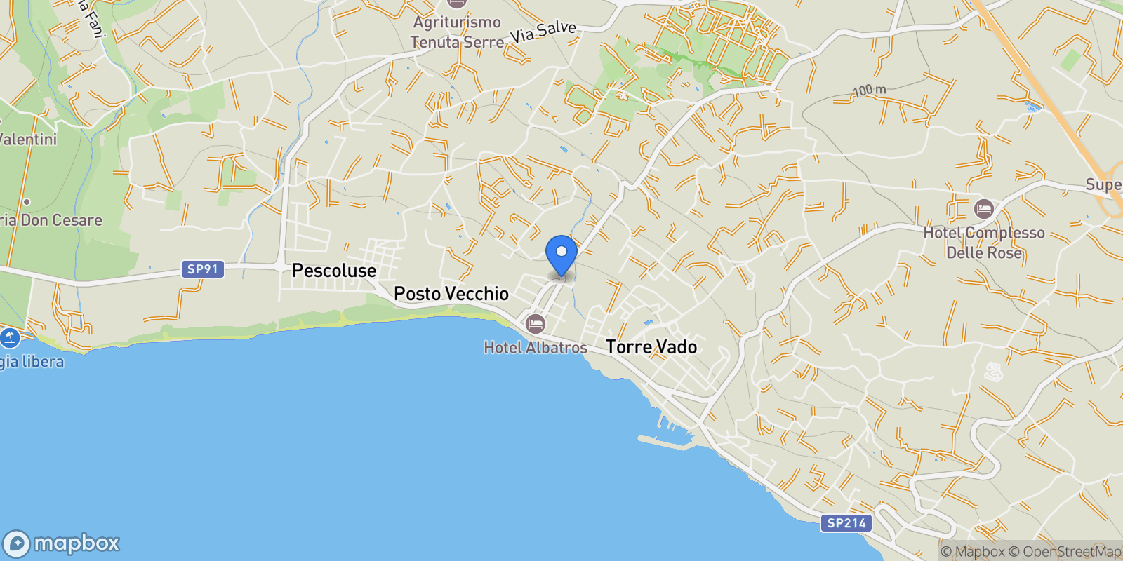 Map showing 73050 Marina di Pescoluse LE, Italy, Marina di Pescoluse, Apulia, Italy.