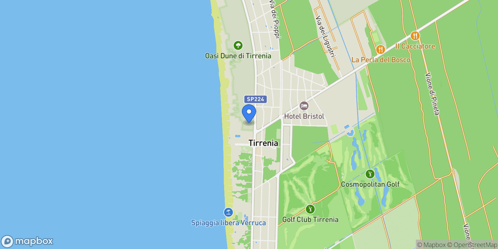 Map showing Tirrenia, Tuscany, Italy.