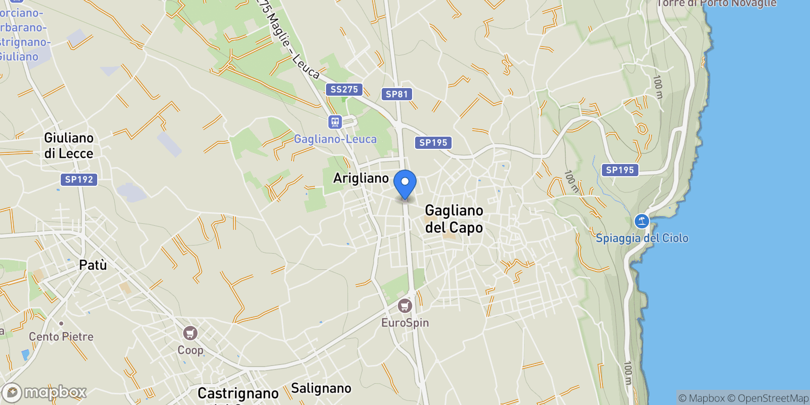 Map showing 73034 Gagliano del Capo, Province of Lecce, Italy, Gagliano del Capo, Apulia, Italy.