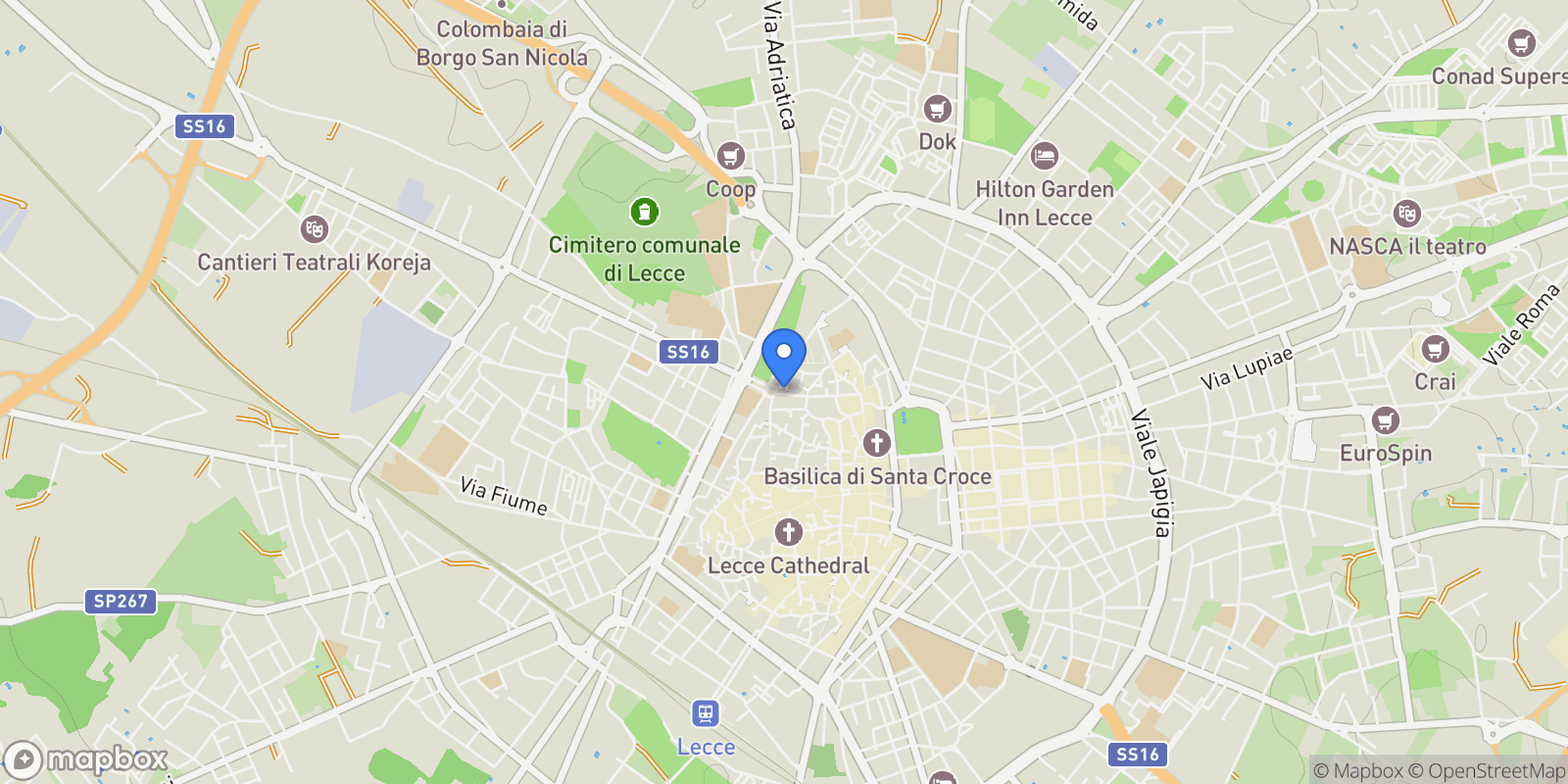 Map showing Lecce Via Principi Di Savoia, Lecce, Apulia, Italy.