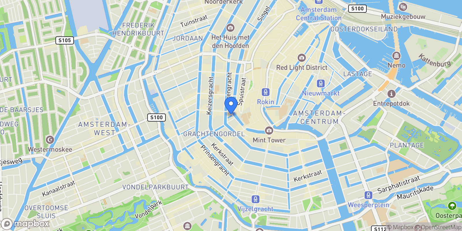 Map showing Singel 424, 1016 AK Amsterdam, Netherlands, Amsterdam, North Holland, Netherlands.