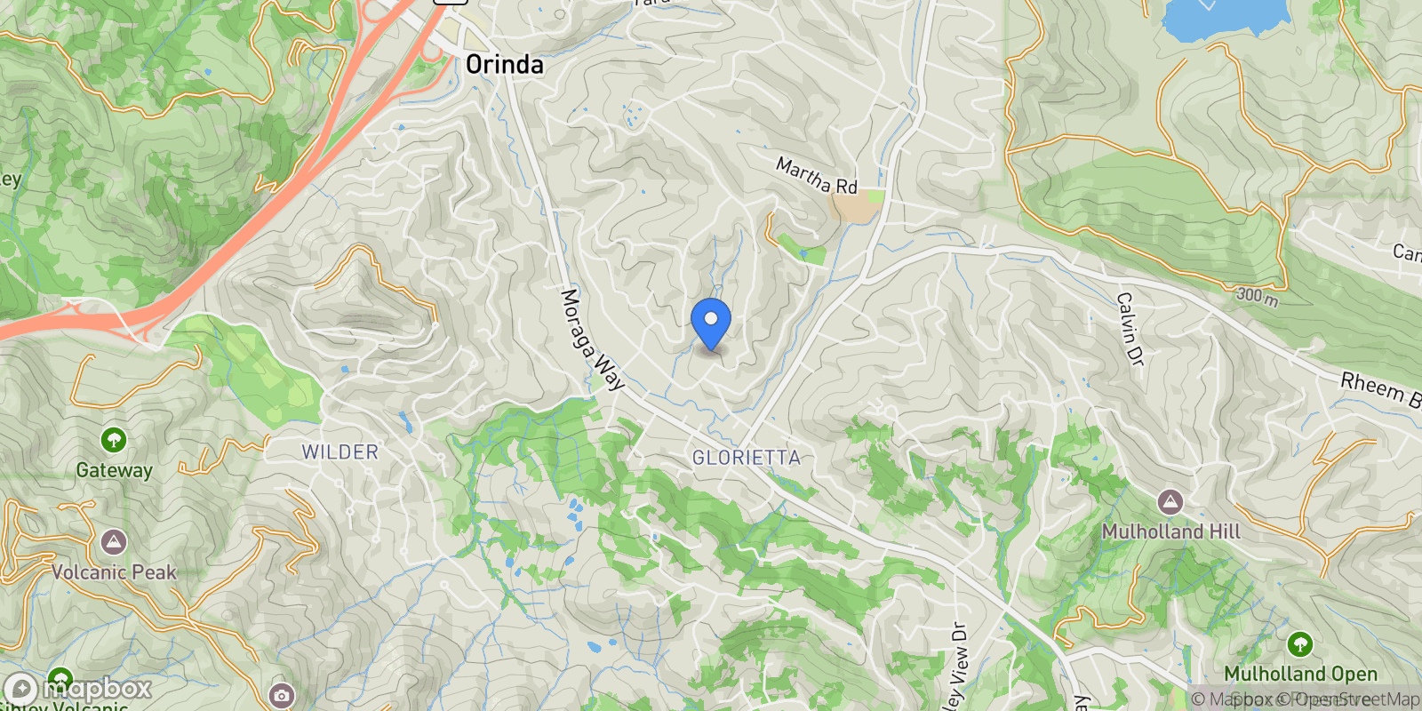 Map showing 1 Scenic Lane, Orinda, California, United States.