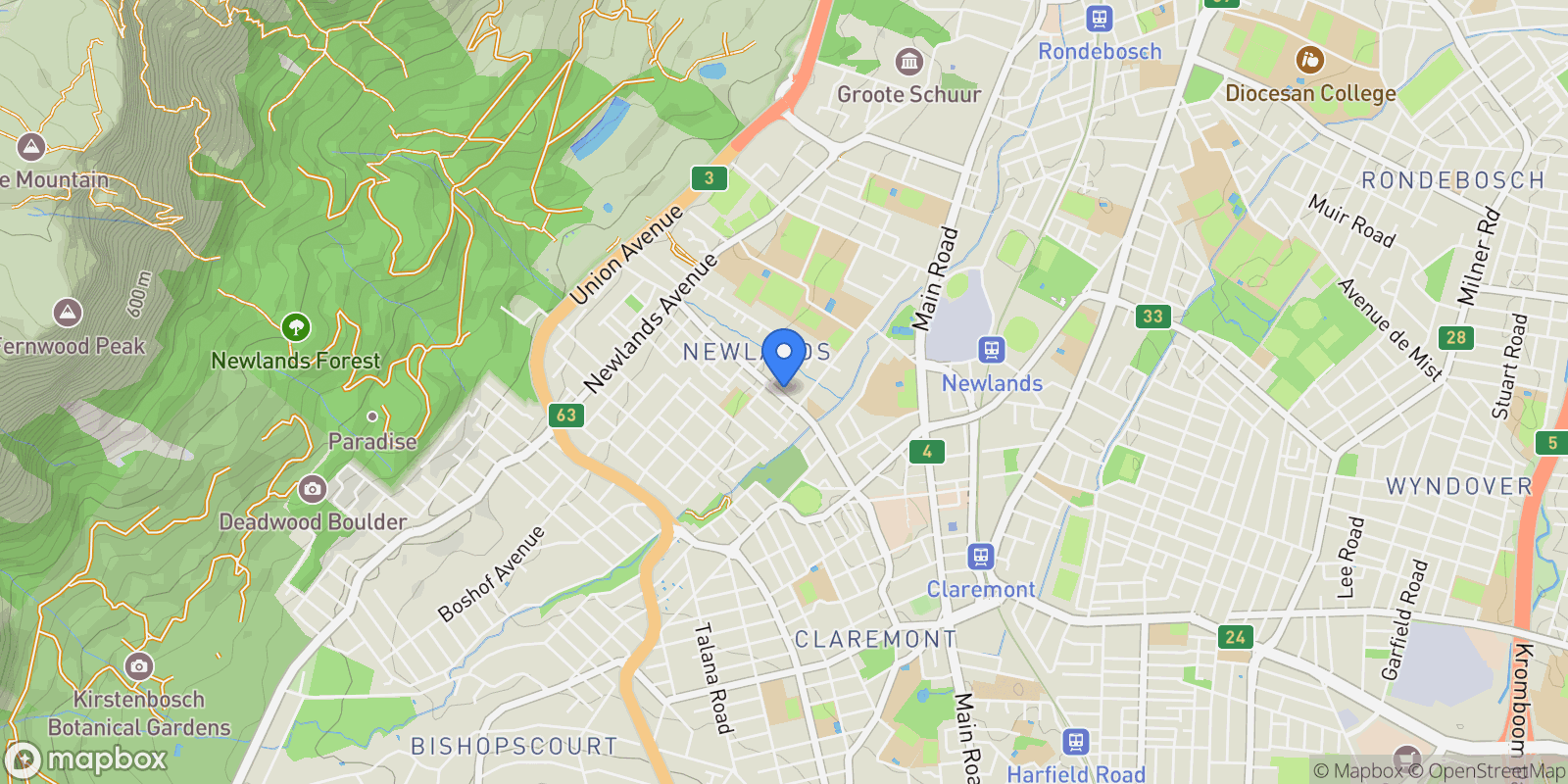 Map showing 59 Kildare Road Newlands, Cape Town, WC, Cape Town, Western Cape, South Africa.