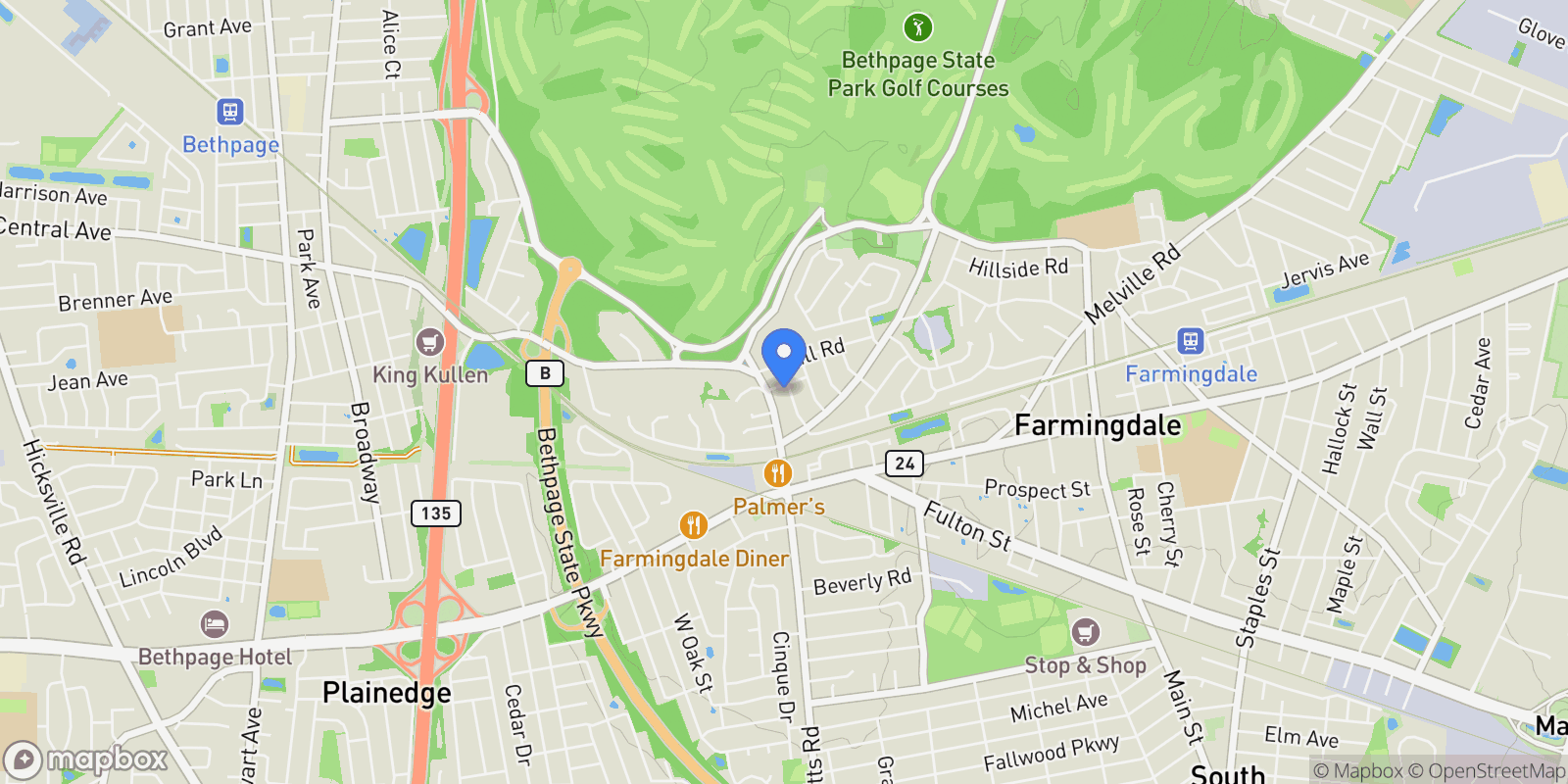Map showing 2 Hamilton Street, Farmingdale, NY 11735, West Babylon, New York, United States.