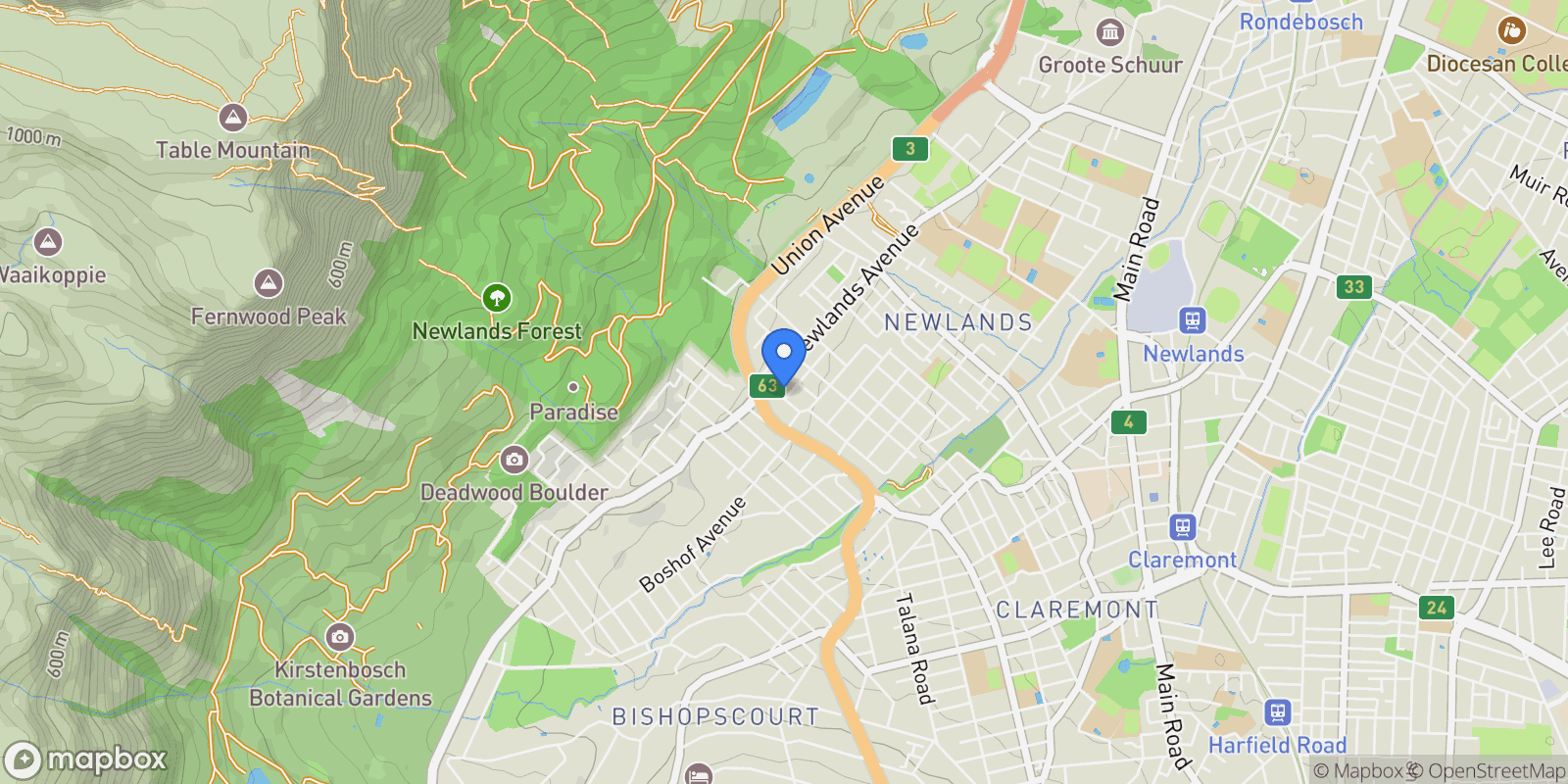 Map showing 3 Amhurst Avenue Newlands, Cape Town, WC 7700, Cape Town, Western Cape, South Africa.