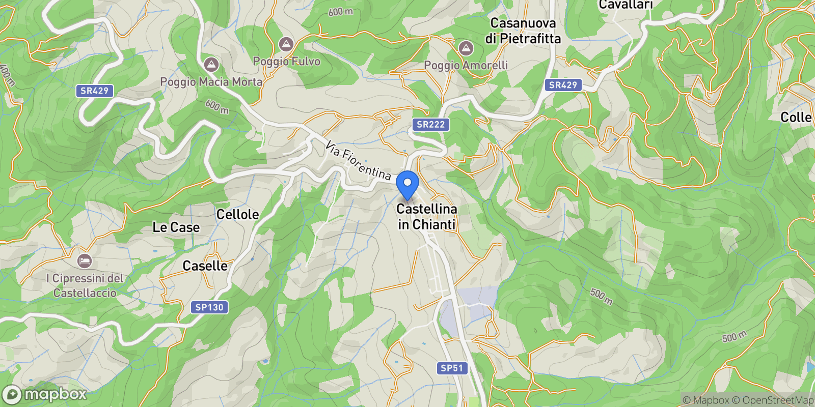 Map showing Castellina in Chianti, Tuscany, Italy.
