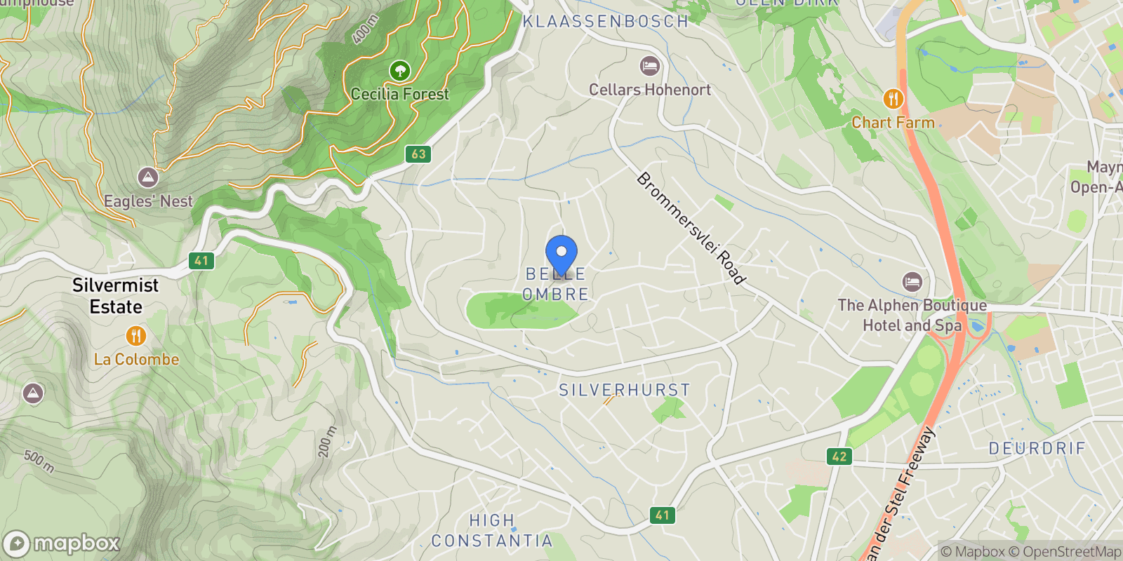 Map showing 97 Rathfelder Avenue Constantia, Cape Town, WC, Cape Town, Western Cape, South Africa.