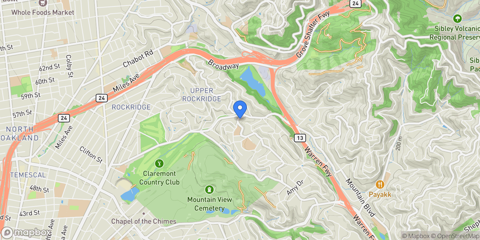 Map showing 50 Hermosa Avenue, Oakland, California, United States.