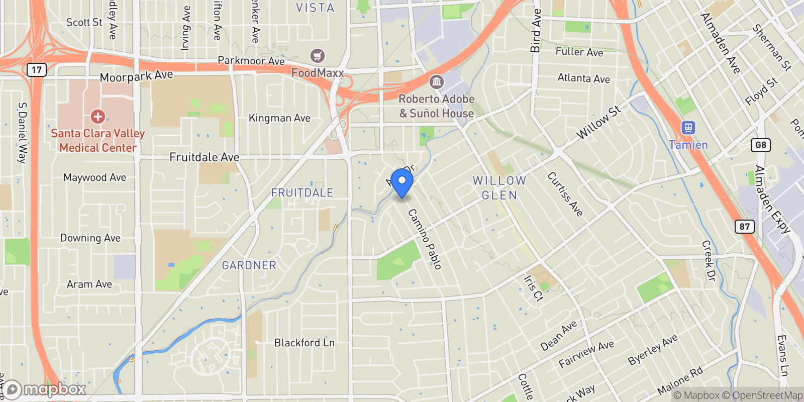 Map showing 1013 Camino Pablo, San Jose, California, United States.