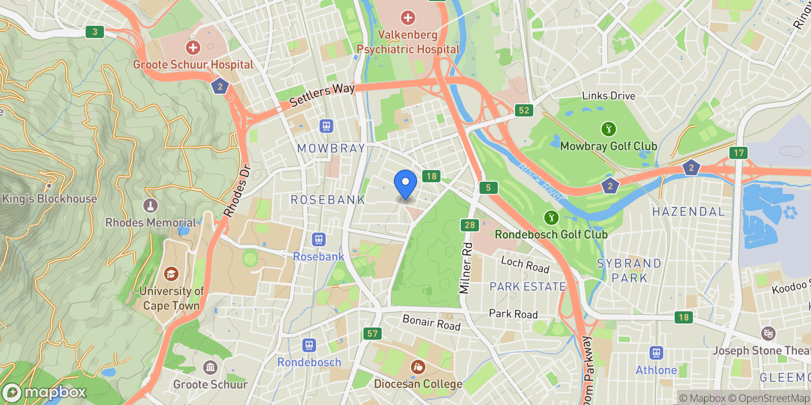 Map showing 61 Liesbeek Road Rosebank , Cape Town, WC, Cape Town, Western Cape, South Africa.