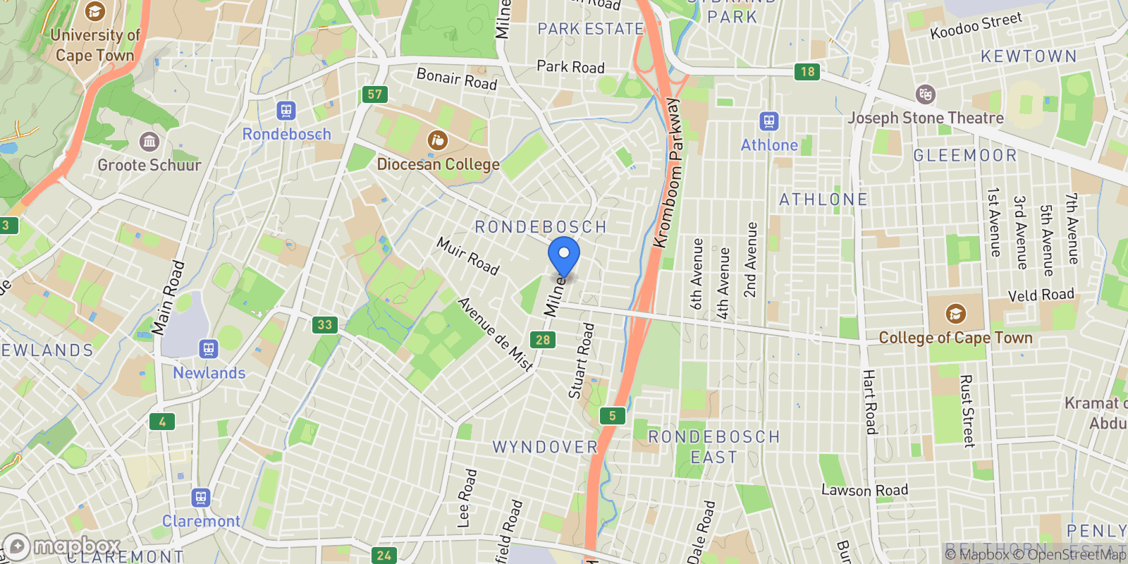 Map showing 125 Milner Road Rondebosch , Cape Town, WC, Cape Town, Western Cape, South Africa.