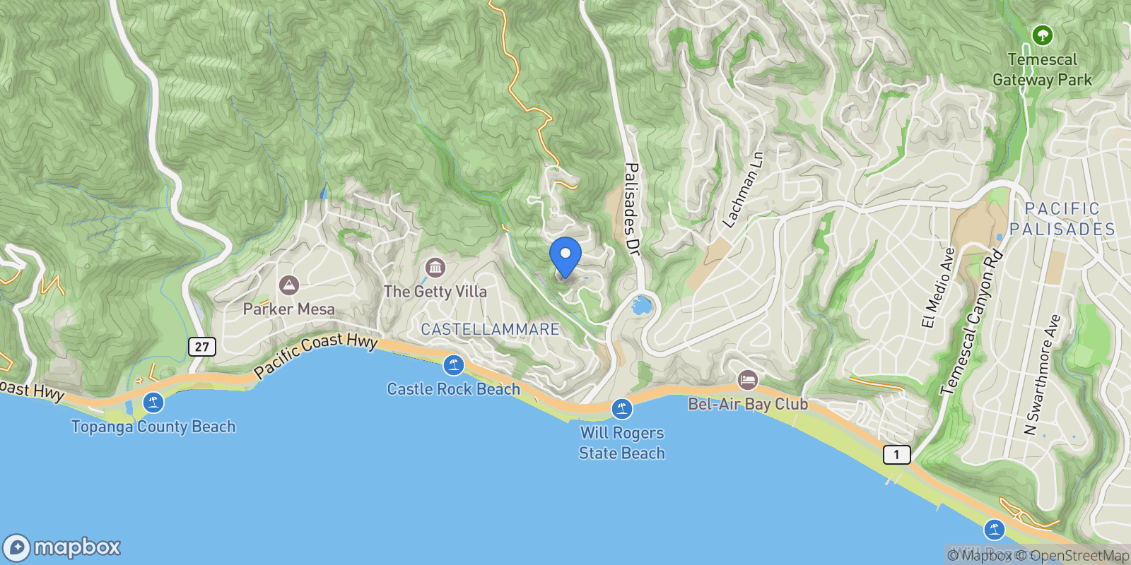 Map showing 467 Paseo Miramar, Los Angeles, California, United States.
