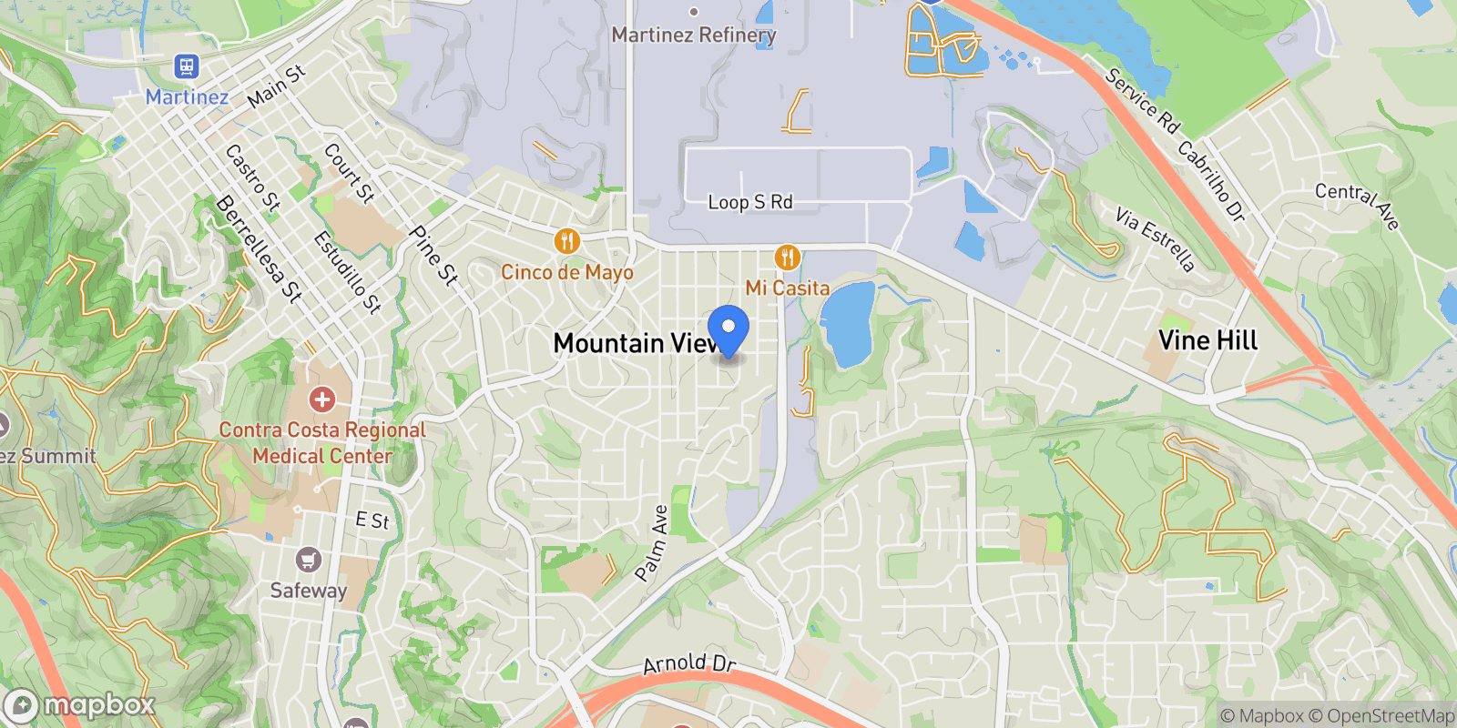 Map showing 1040 Delacy, Martinez, California, United States.
