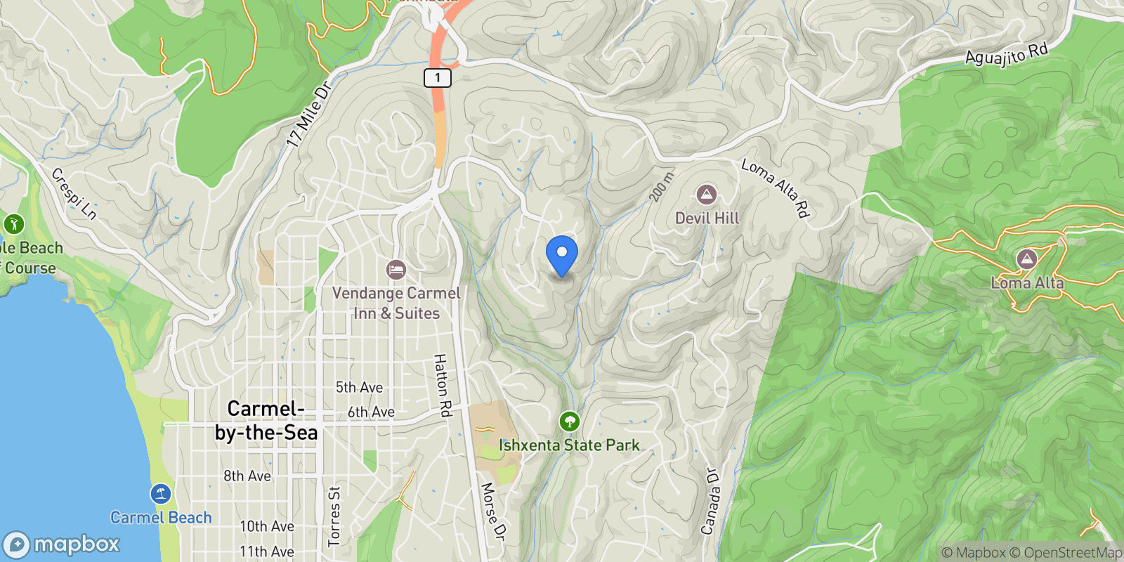 Map showing 3587 Eastfield Court, Carmel-by-the-Sea, California, United States.