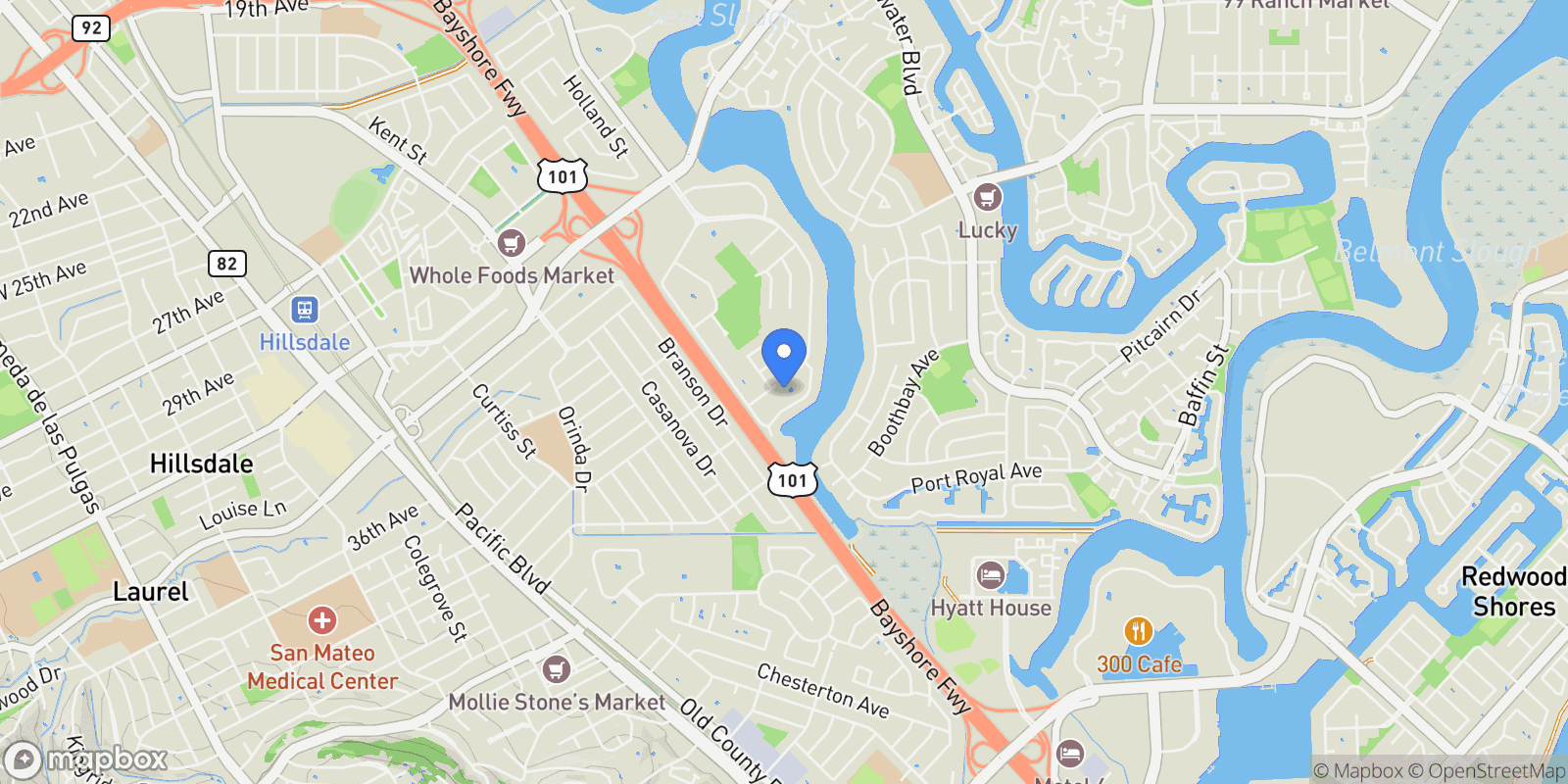 Map showing 3365 Los Prados St, San Mateo, California, United States.