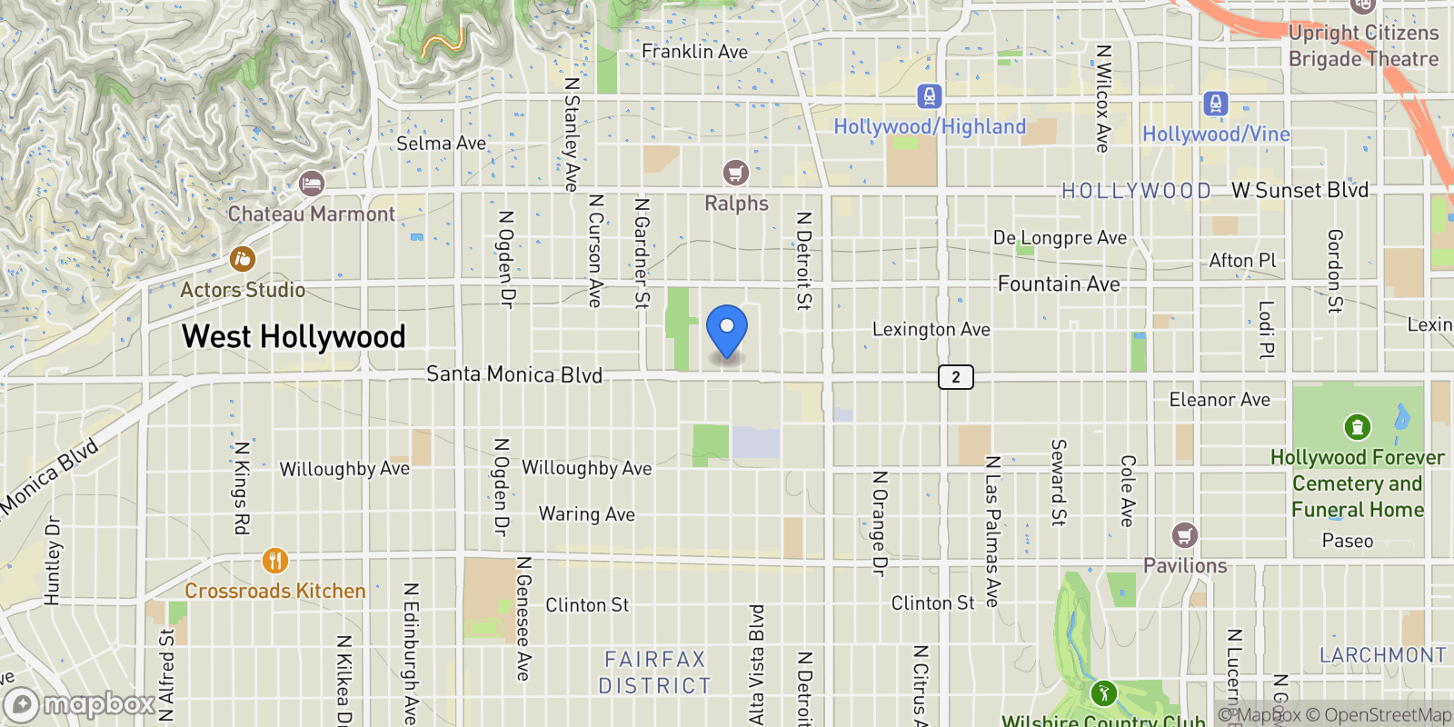 Map showing 1112 Greenacre Avenue, Los Angeles, California, United States.
