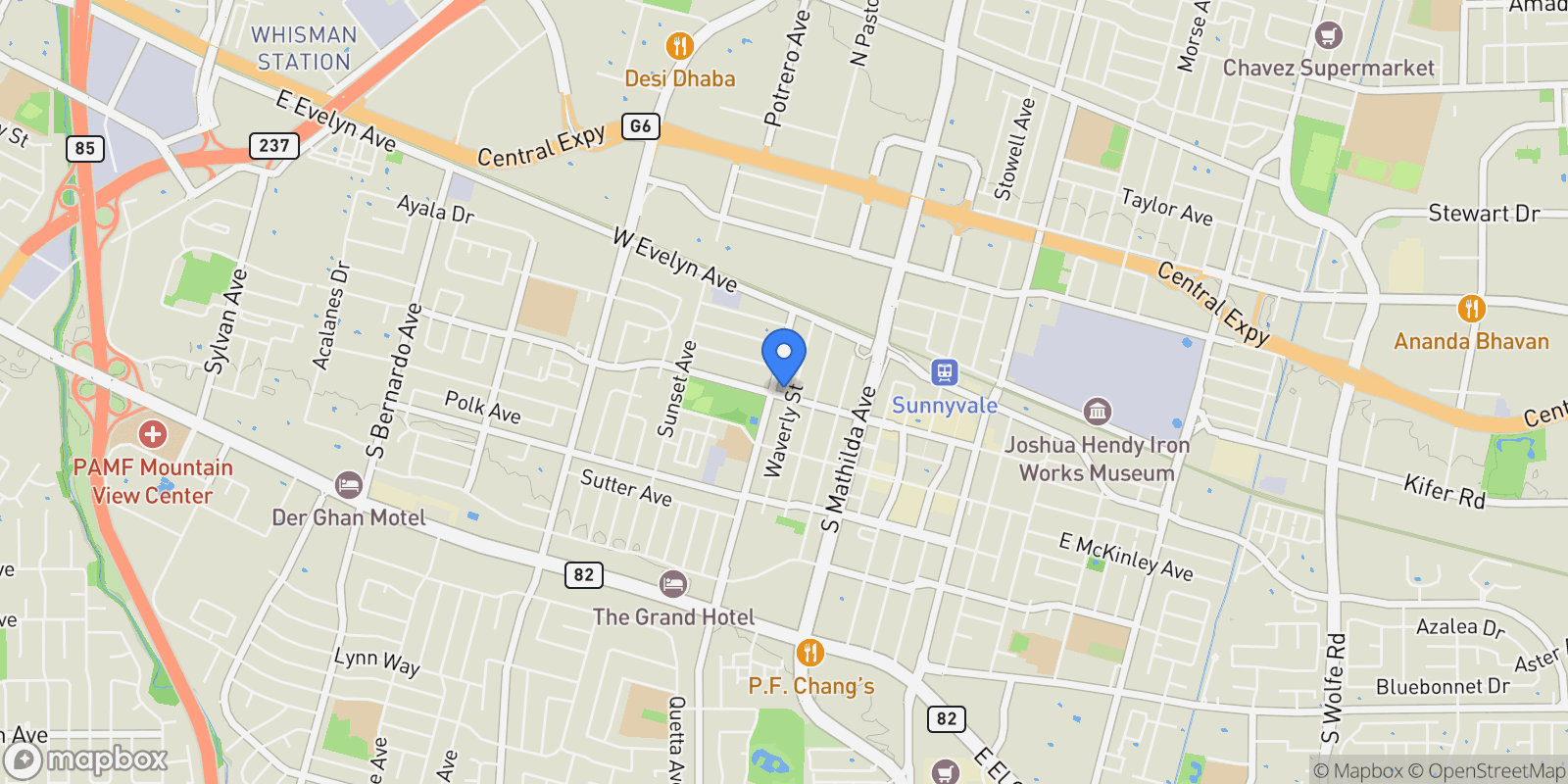 Map showing 747 W Washington Ave, Sunnyvale, CA 94086, Sunnyvale, California, United States.