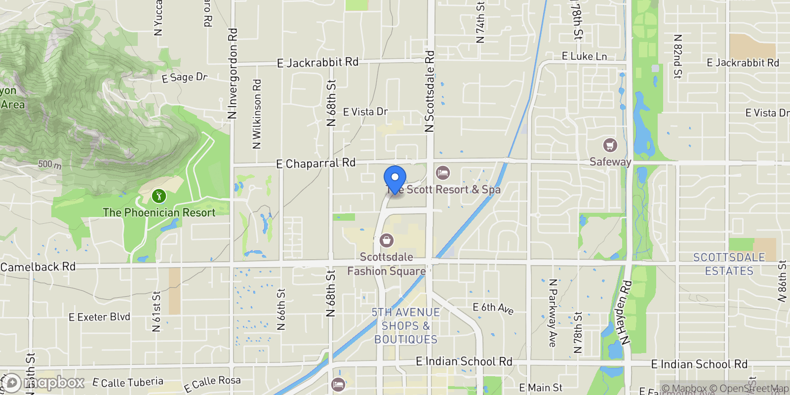 Map showing 7121 E Rancho Vista Drive 1008, Scottsdale, AZ 85251, Scottsdale, Arizona, United States.