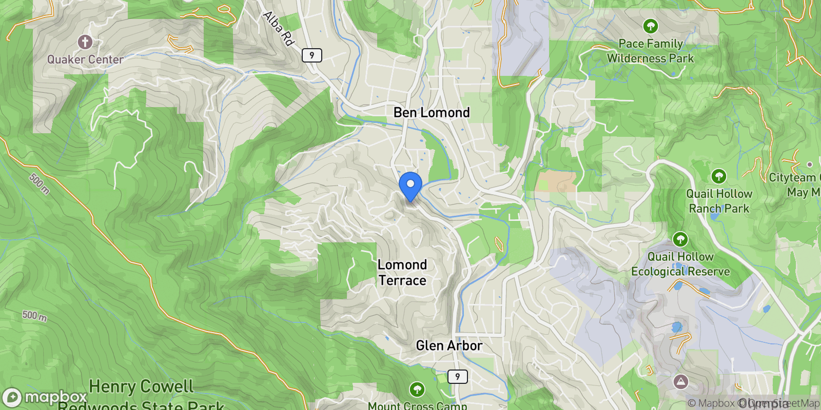 Map showing 8787 Highway 9, Ben Lomond, California, United States.